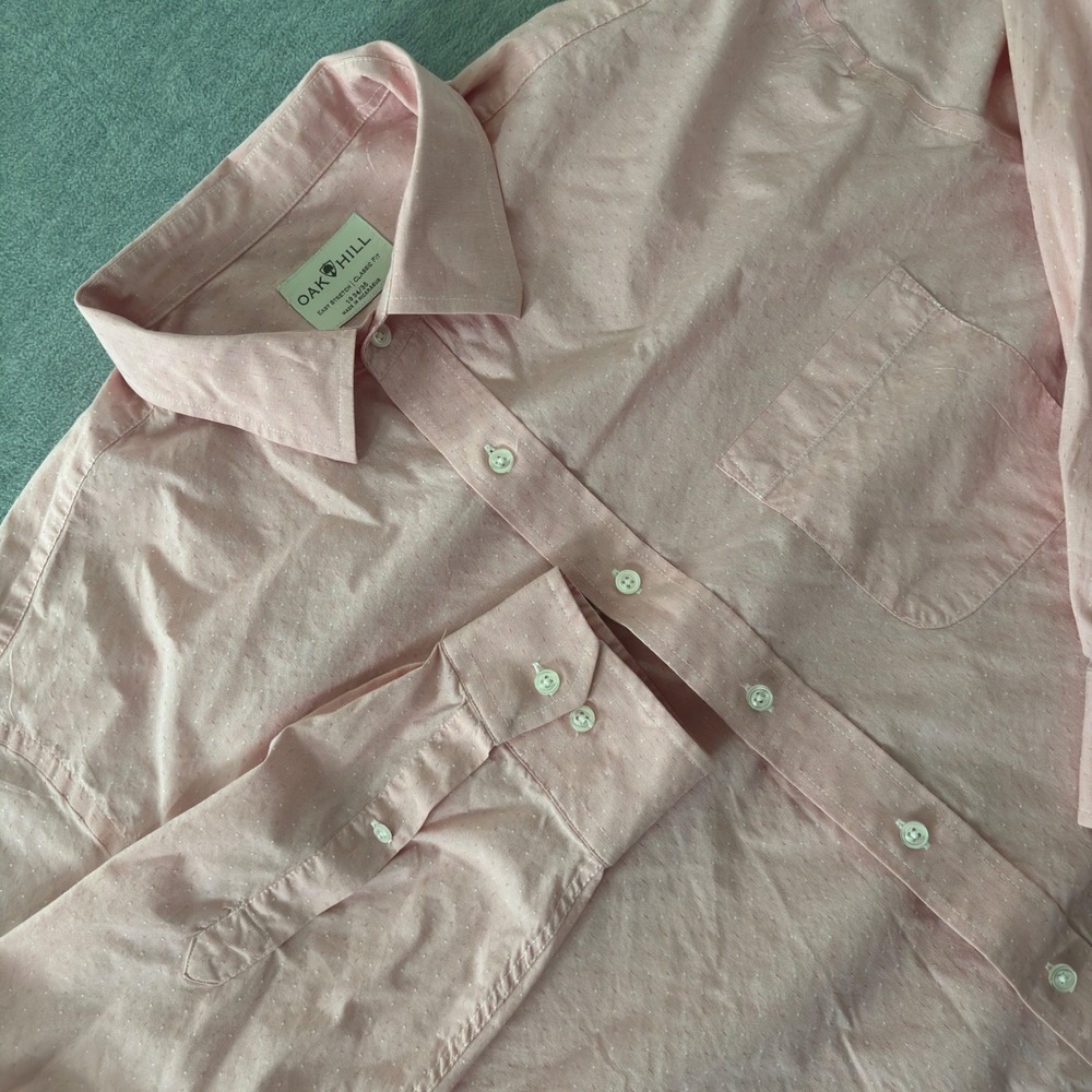 Oak Hill Mens Classic Fit Pink Stretch Button Down Shirt 19 34/35 Long Sleeve